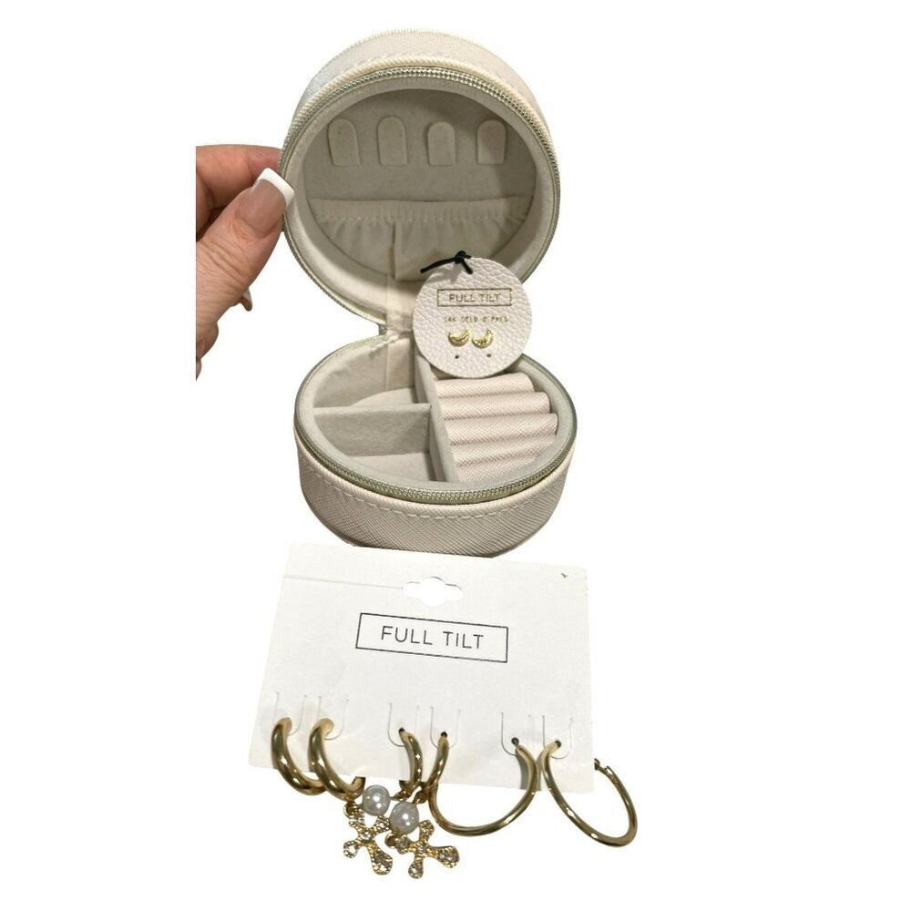 Full Tilt 14K Gold Dipped Earrings 3 Piece Earring Set With with Travel Case